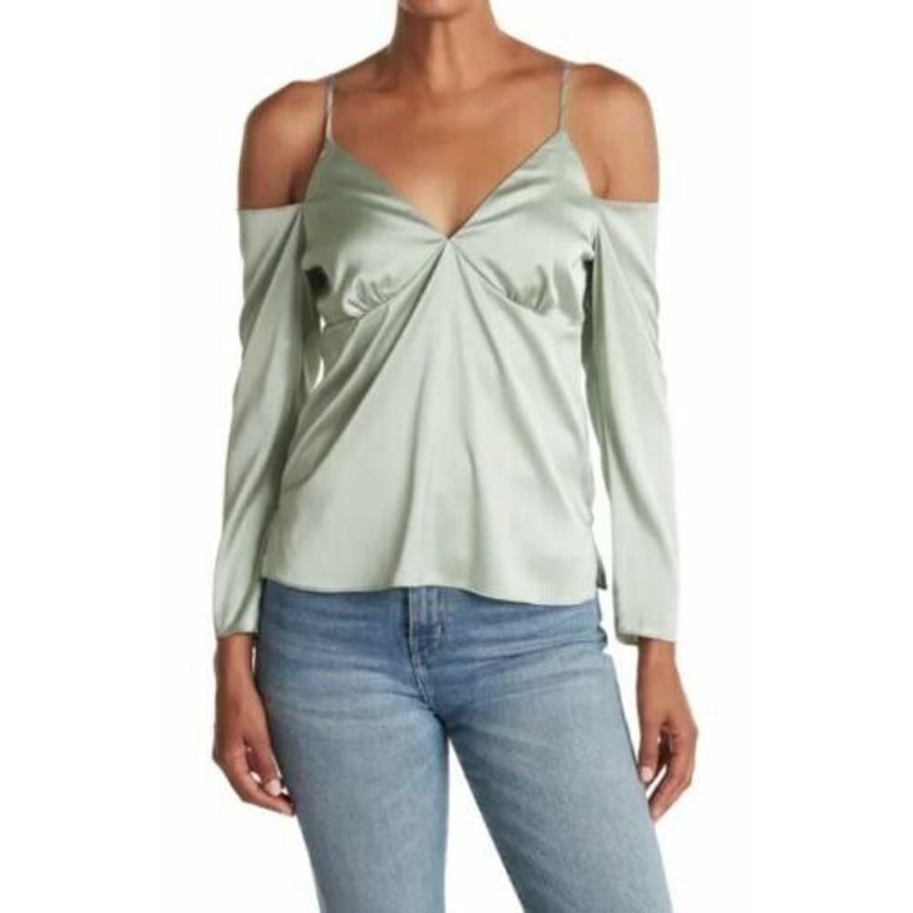 WAYF Women's Cold Shoulder V-Neck Adjustable Strap Satin Cami in Sage Small